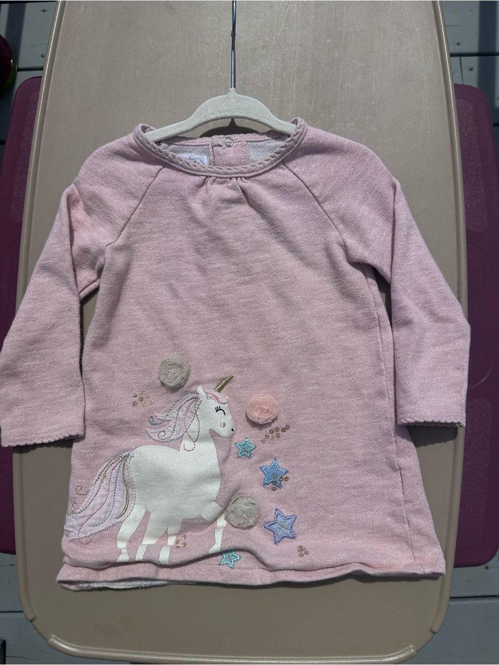 Mudpie | Pink and Cream Unicorn Raglan Dress | Size 2T - Picture 4 of 14